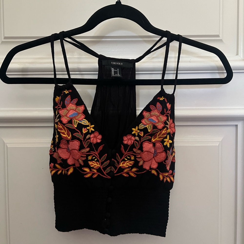 Flowery Embroidered Crop Top